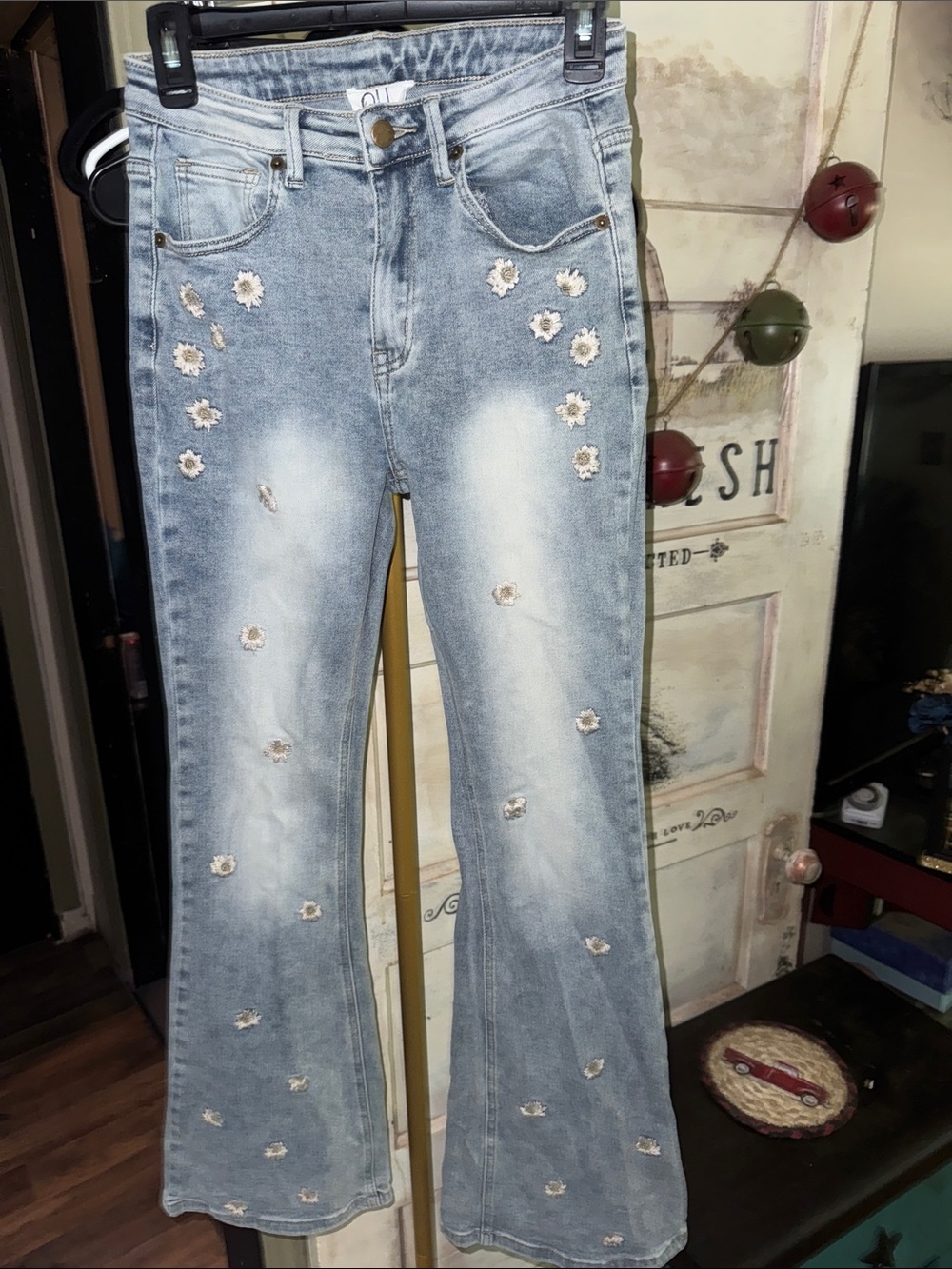 Oli & Hali Light Blue Floral Embroidered Flare Jeans - Women